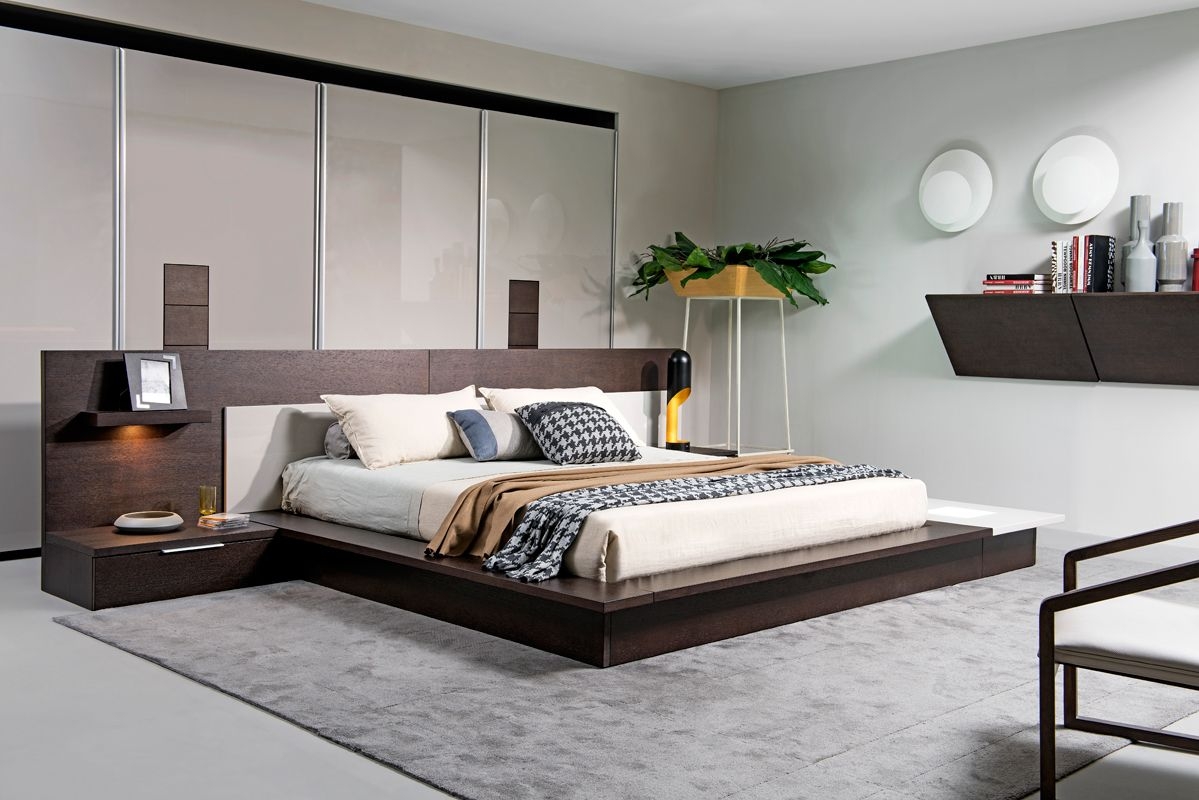 Platform Bed: Dark Brown Built In Lighting Designer Frame