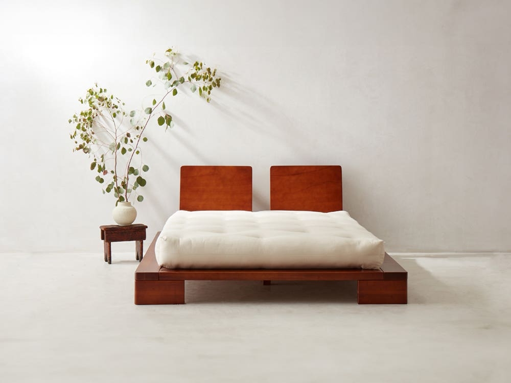 Platform Bed Dual Panel Headboard Mahogany Wood Frame