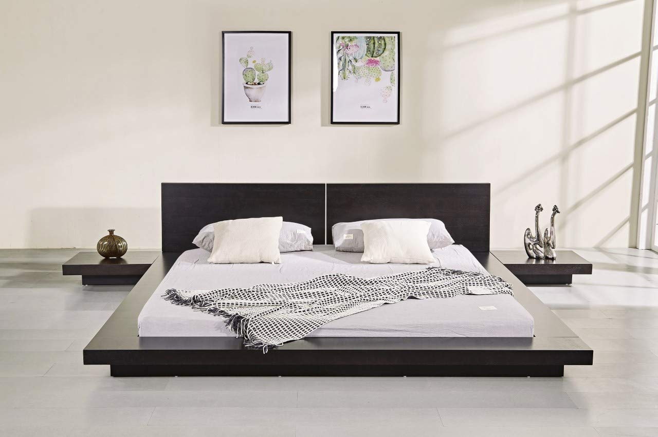 Platform Bed Espresso Finish Wide Ledge Frame Design