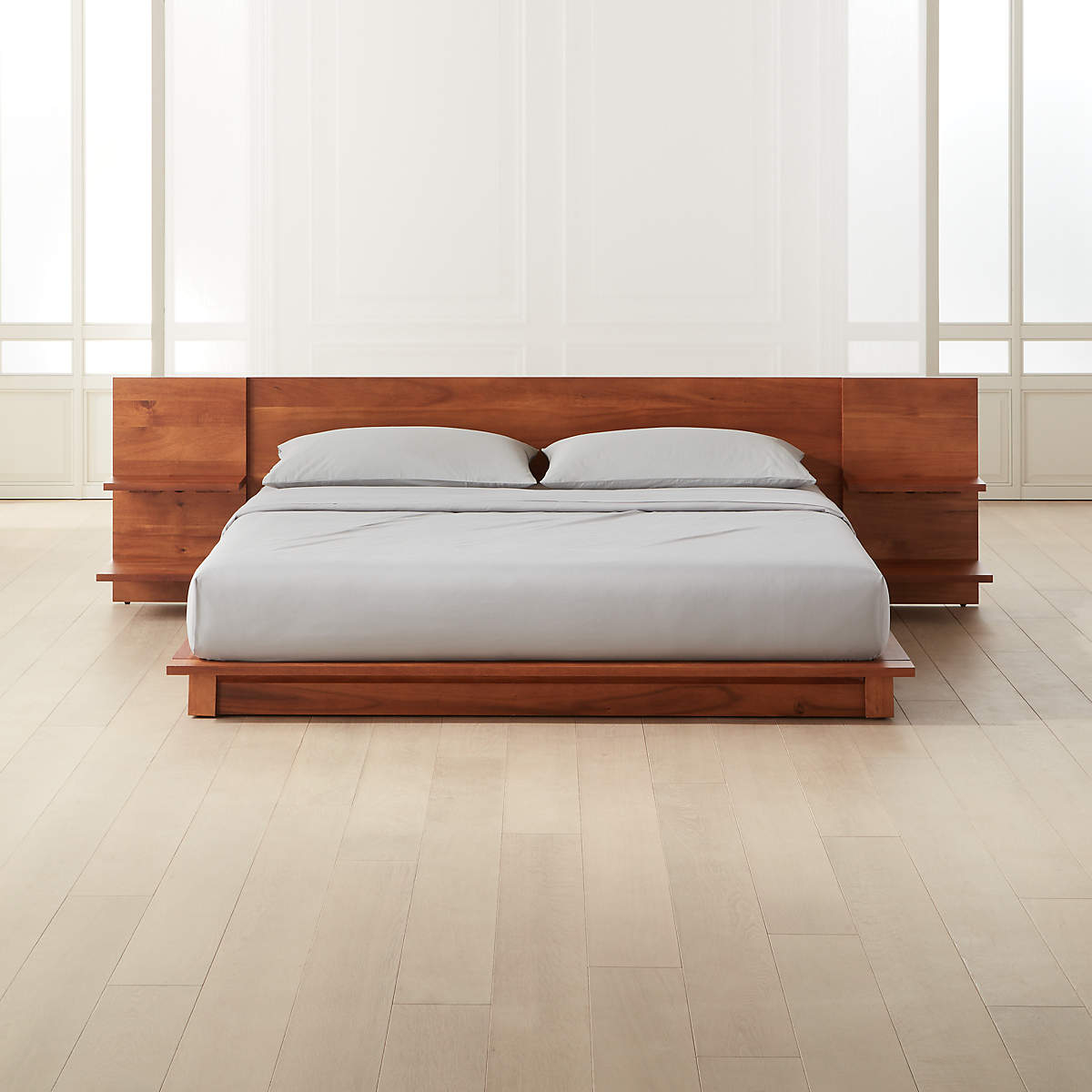 Platform Bed: Extended Headboard King Bed with Warm Wood