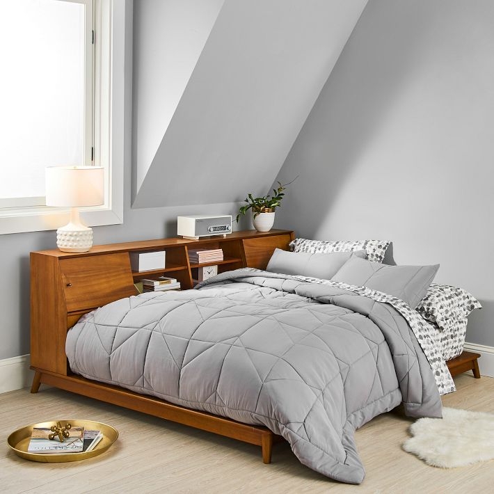 Platform Bed Featuring Open Shelving | Headboard Shelving