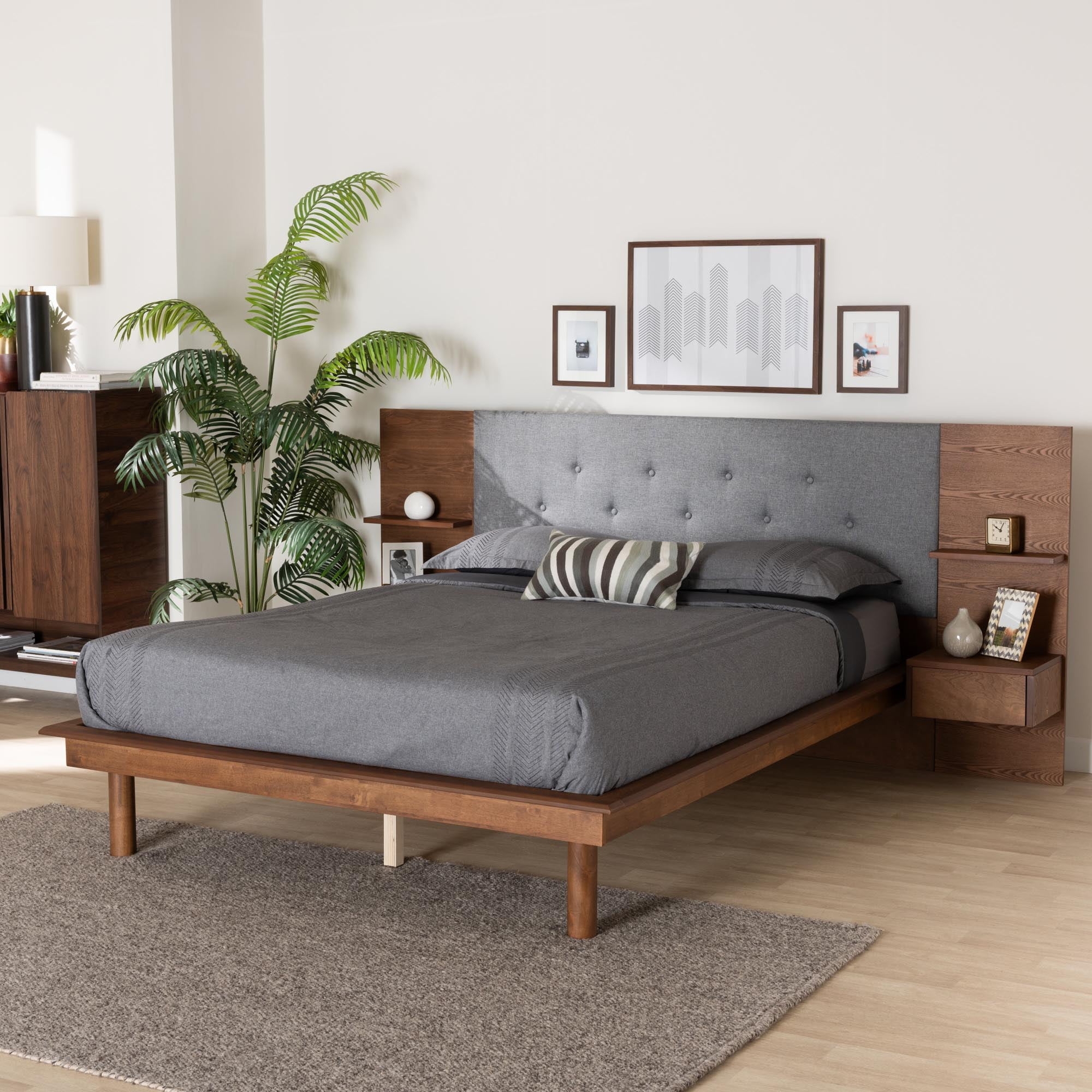 Platform Bed Grey Tufted Upholstery Panel | Grey Headboard Bed