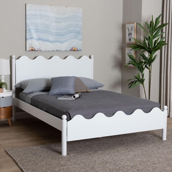 Platform Bed having Scalloped Edges and Ball Finials