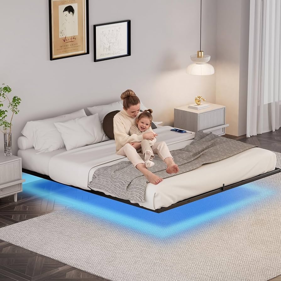 Platform Bed LED Ambient Lighting Modern Floating Frame