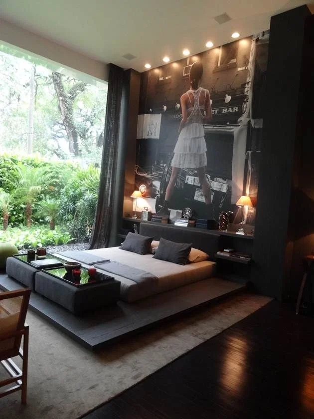 Platform Bed: Low Profile Mural with Oversized Wall Mural Art
