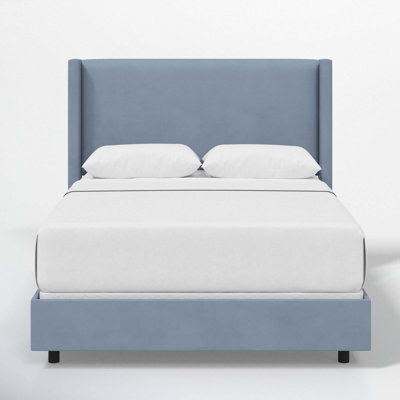Platform Bed: Ocean Blue Velvet with Wingback Headboard