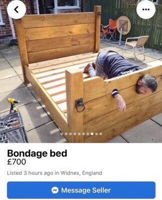 Platform Bed: Rustic Pillory Bed with Metal Rings