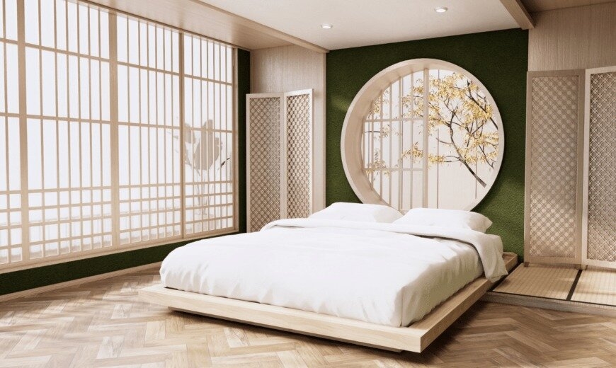 Platform Bed Shoji Lattice Screens Tranquil Moon Window