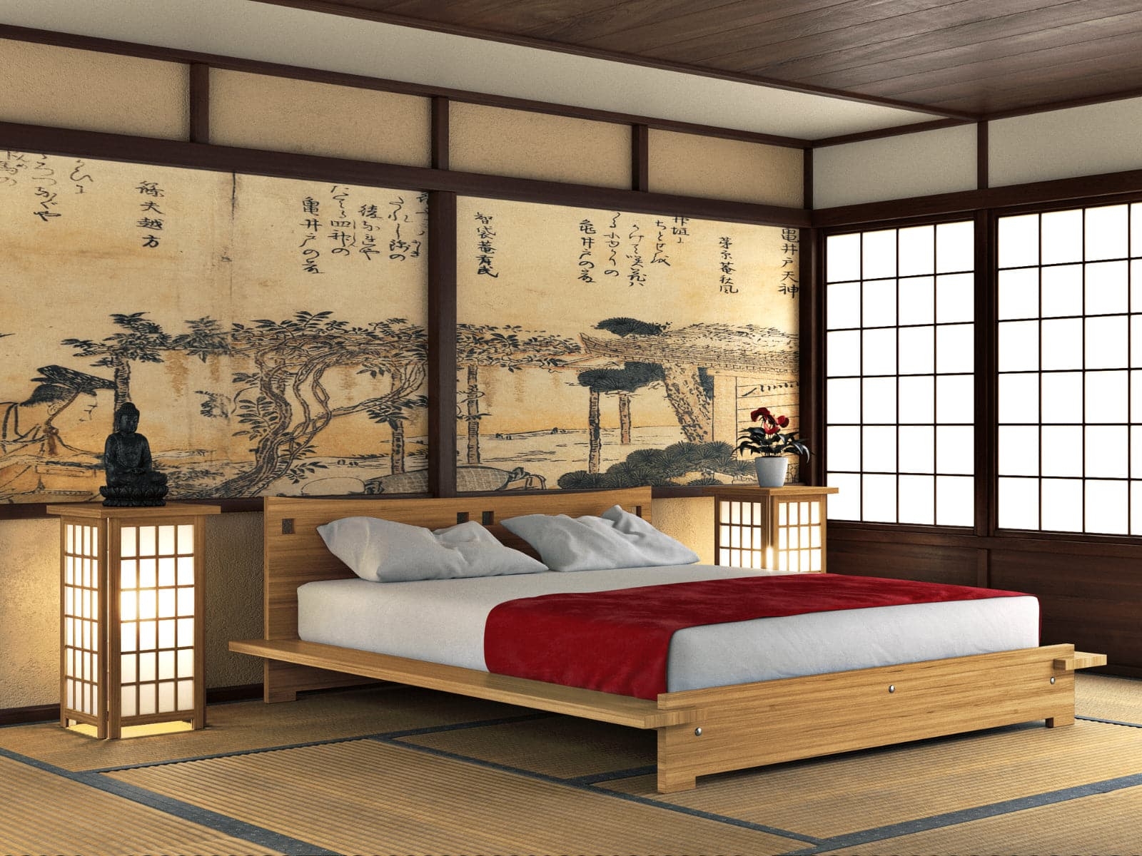 Platform Bed Shoji Lighting Japanese Aesthetic Wood Frame