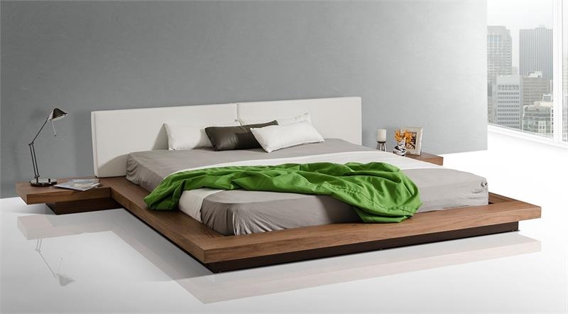 Platform Bed Side Ledges Zen Walnut Wood Frame Design