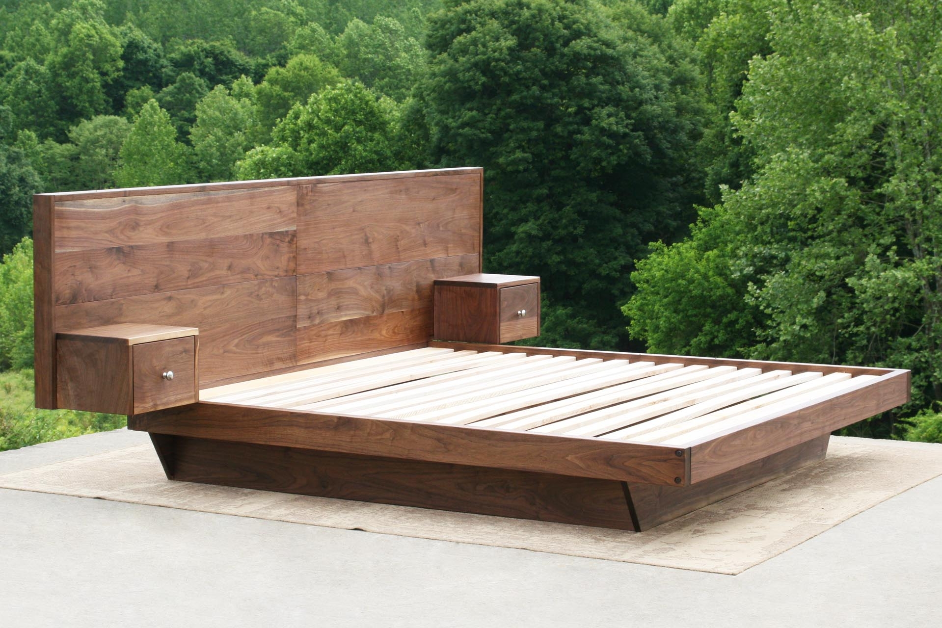 Platform Bed: Walnut Floating Effect Recessed Pedestal Frame