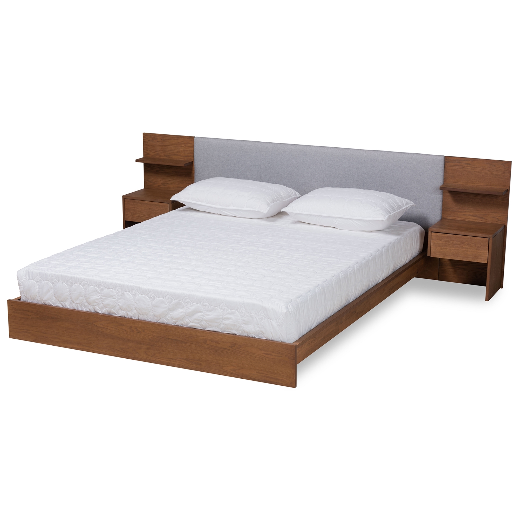 Platform Bed: Walnut Grey Contrast and Extended Headboard