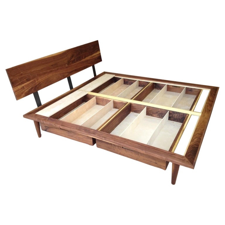 Platform Bed Walnut Internal Dividers | Cal King Walnut Bed