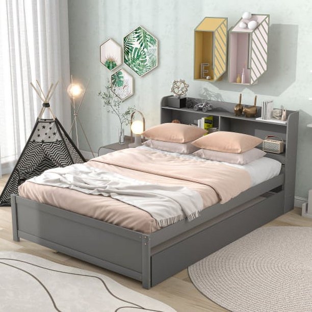 Platform Bed Wheeled Trundle Gray Platform Bed Storage