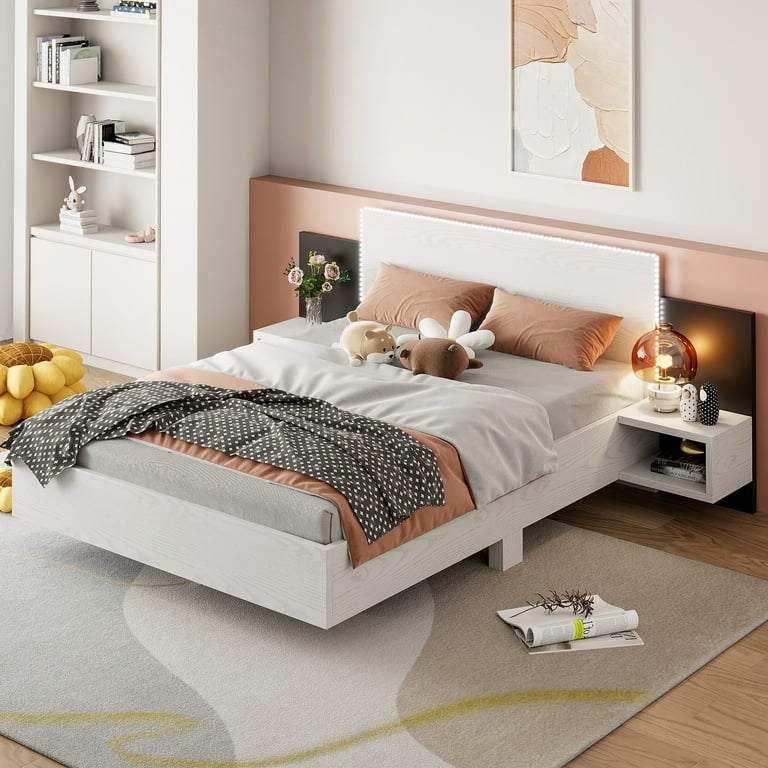 Platform Bed: White LED Headboard Lighting and Panels
