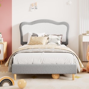 Platform Bed with Grey and White Two Tone Upholstery