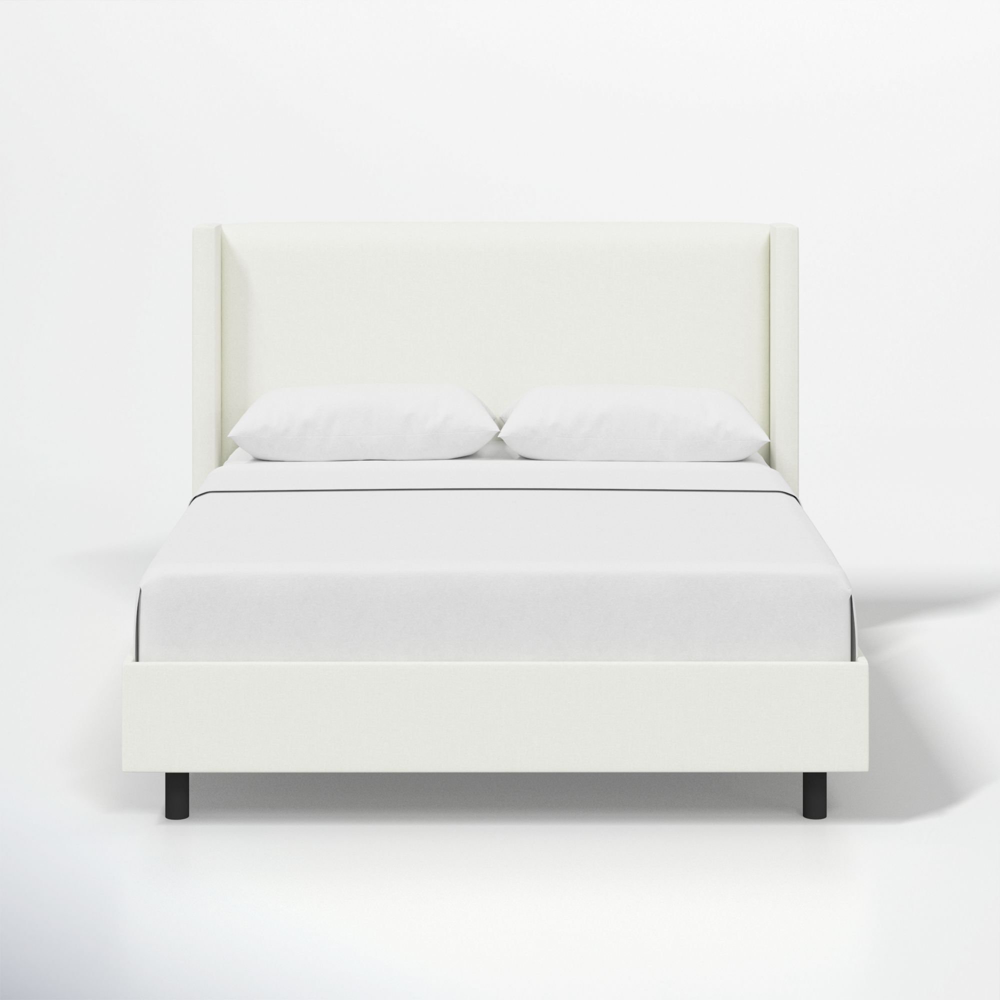 Platform Bed with Ivory Boucle Wingback and Matte Black Legs