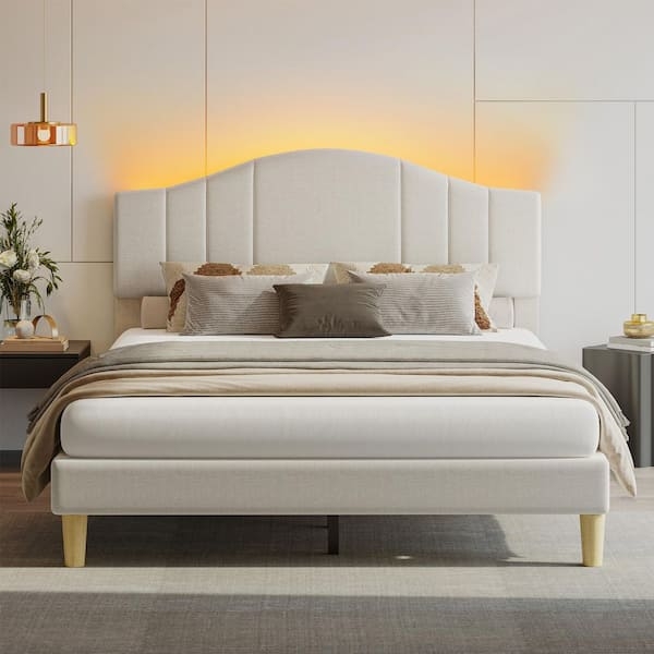 Platform Bed with Led Backlighting and Arched Silhouette