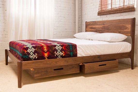 Platform Bed Wood Grain Tapered Legs | Danish Modern Bed Frame