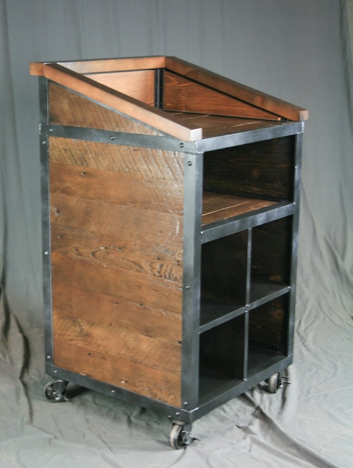 Podium Sloped Top with Rivet Details and Mobile Swivel Casters