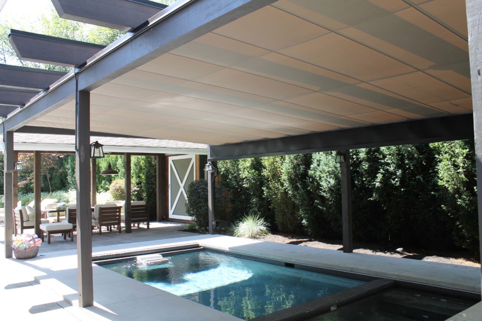 Pool Canopy Retractable Charcoal Frame Modern Pool Shade