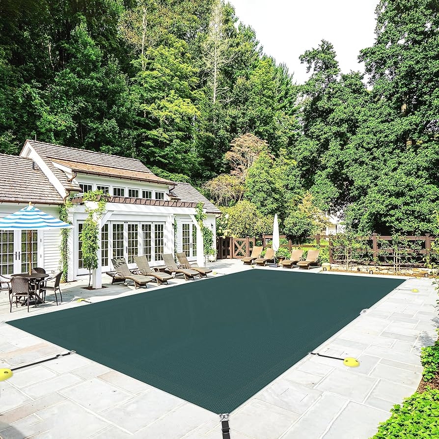 Pool Cover Dark Green Mesh Rectangle Pool Winter Cover