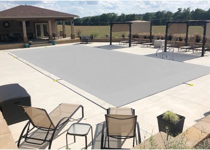 Pool Cover Light Gray Mesh Rectangle Pool Safety Cover