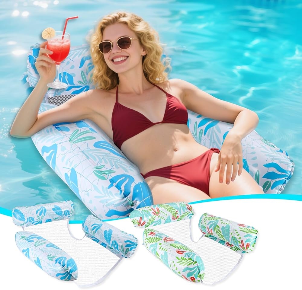 Pool Float Tropical Leaf Pattern Mesh Center Tropical Leaf Pool Hammock