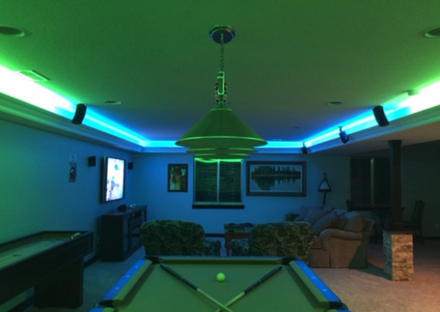 Pool Table: LED Strip Lighting Design and Neon Cove Accents