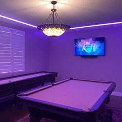 Pool Table: Purple LED Crown Molding Strip Lighting Layout