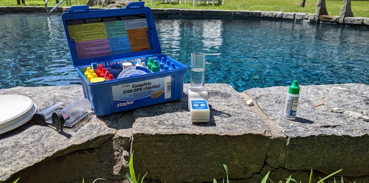 Pool Testing Kit Royal Blue Case Stone Poolside Water Analysis Tools