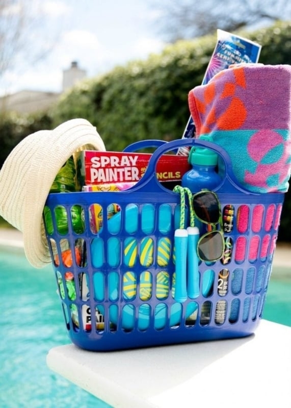 Pool Tote Perforated Plastic Cobalt Blue Colorful Outdoor Accessory Basket