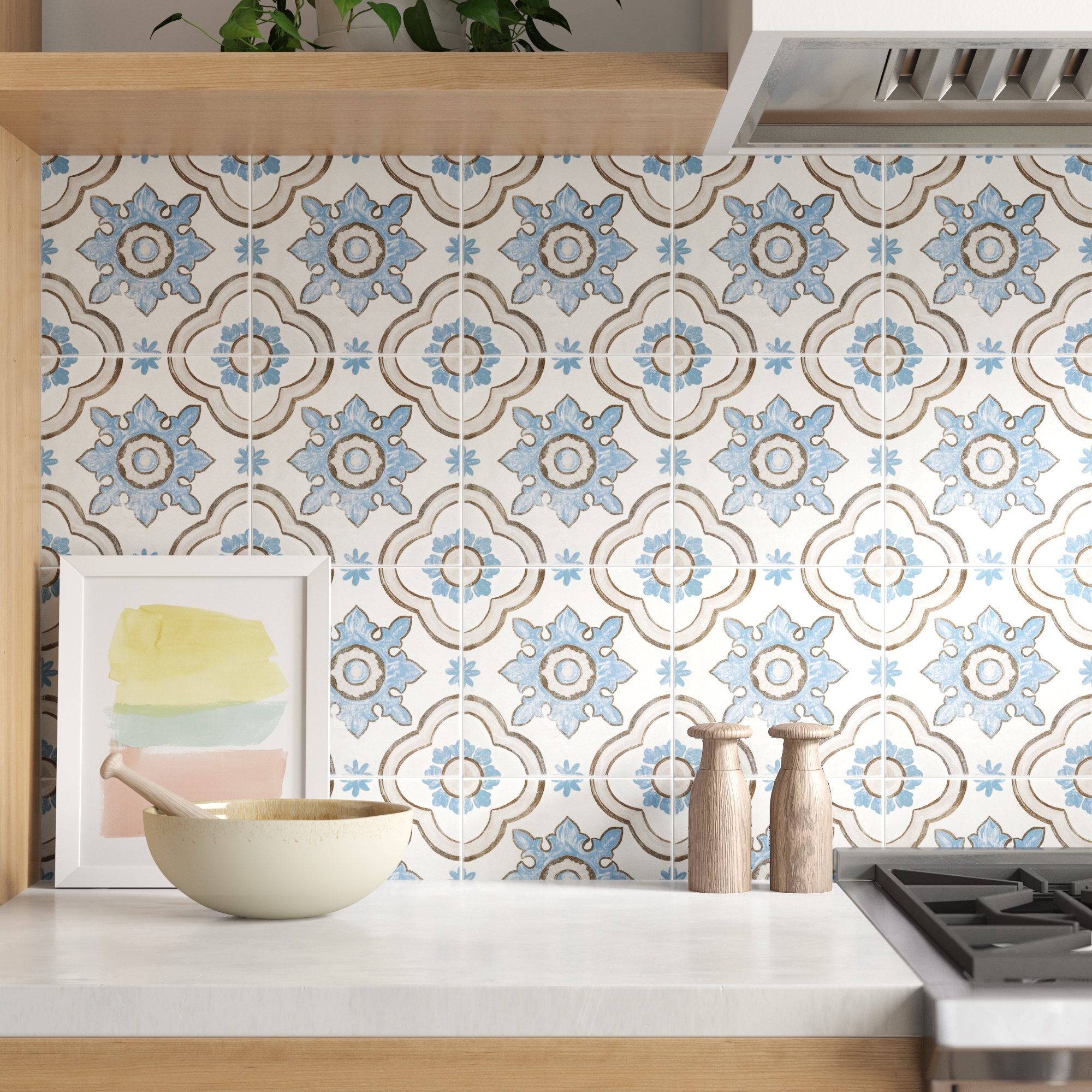 Porcelain Tile Spanish Pattern Backsplash Tile Soft Blue