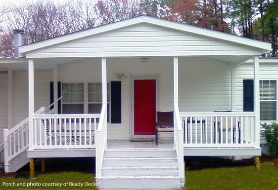 Prefab Porch Vibrant Red Door Gabled Porch Design