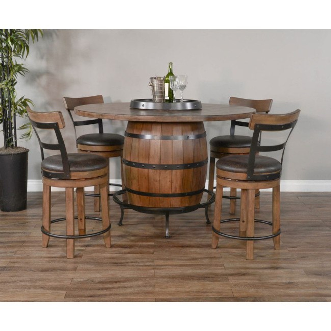 Pub Table Set including Swivel Seats and Industrial Frame