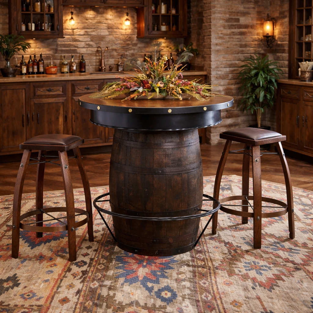 Pub Table Set using Studded Trim and Rustic Barrel Base