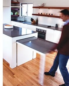 Pull Out Table: Charcoal Grey Kitchen Island with Sliding Mechanism
