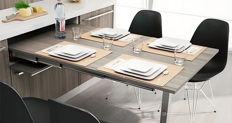 Pull Out Table: Integrated Cabinet Dining with Shell Chairs