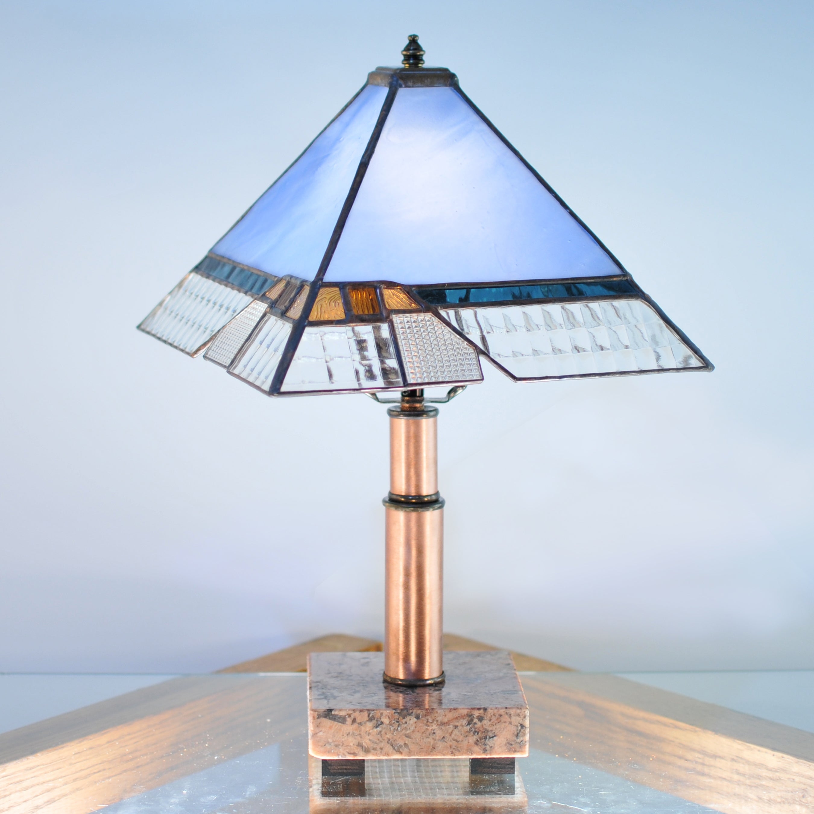 Pyramidal Shade Table Lamp with Stone Plinth Base