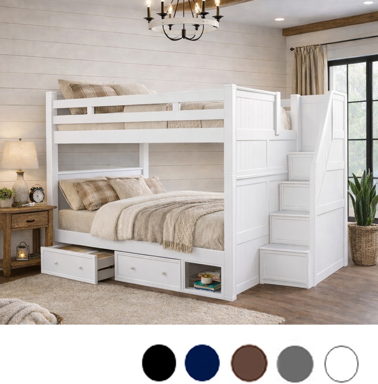 Queen Bunk Bed Storage Stairs White Underbed Drawers