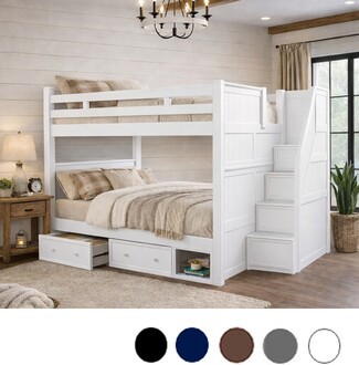 Queen Bunk Bed Storage Stairs White Underbed Drawers