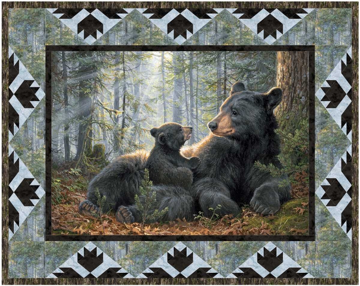 Quilt Bear Paw Pattern Wildlife Illustration Mother Bear Quilt