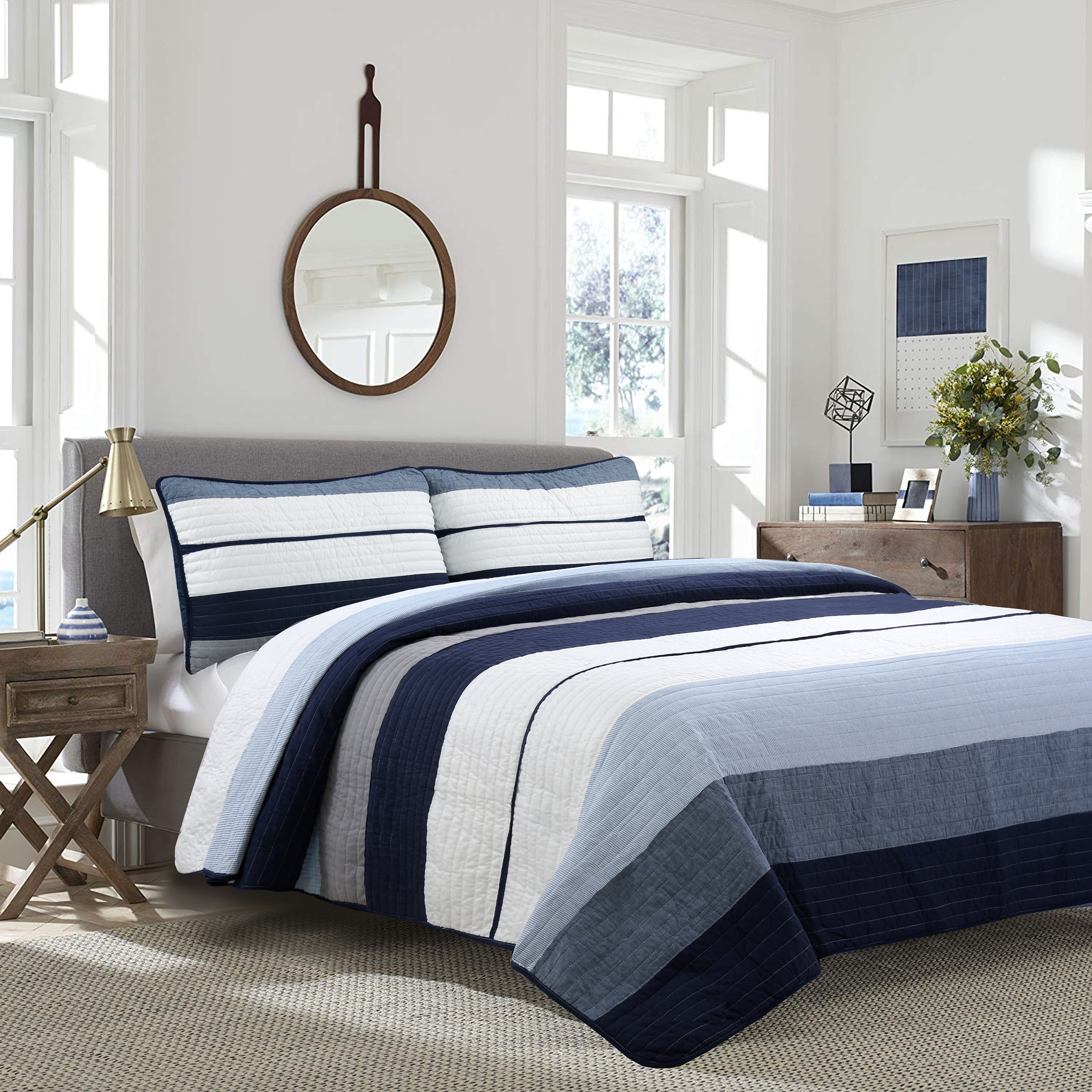 Quilt Bedding Set Tranquil Blue Palette Quilted Texture