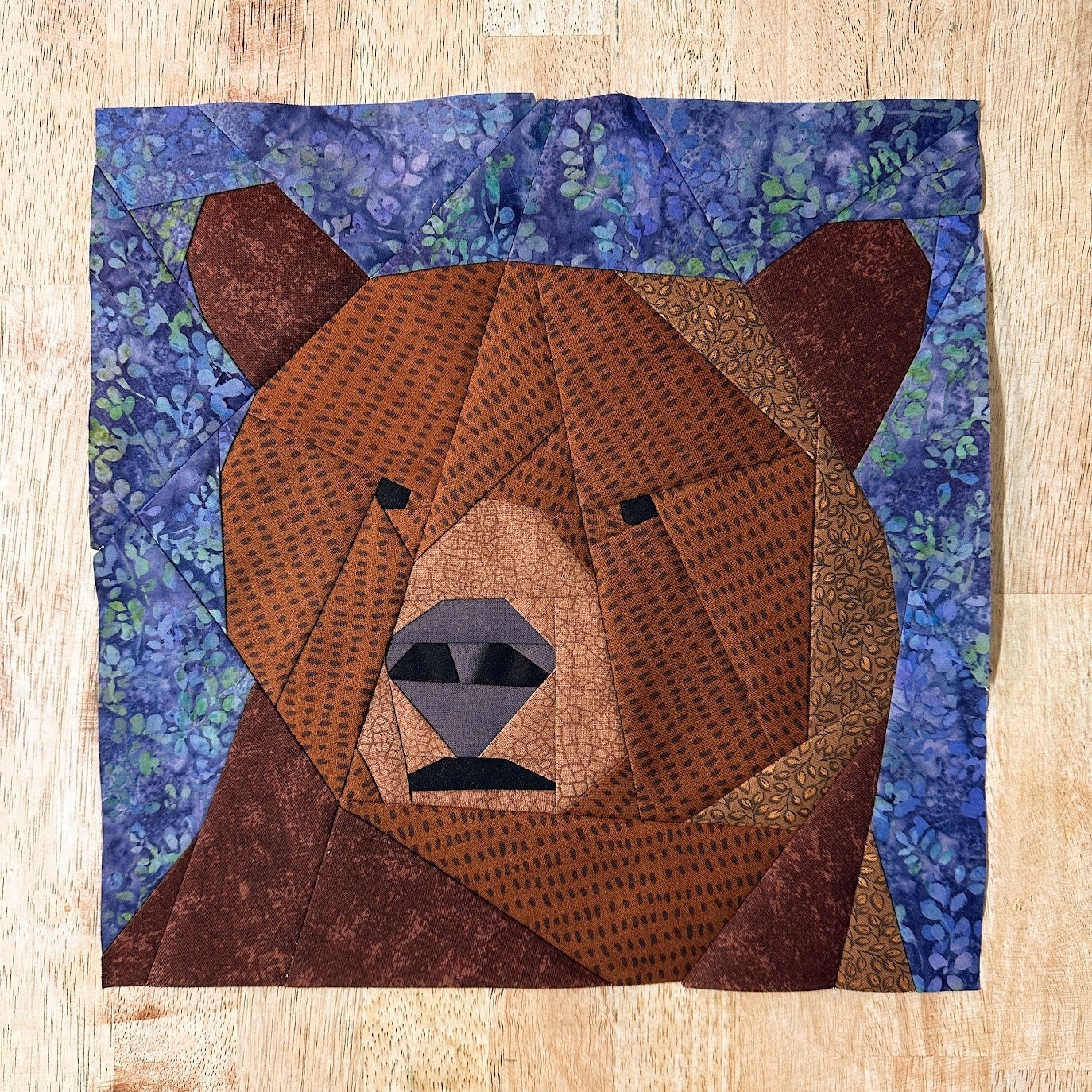 Quilt Block Batik Textures Angular Piecing Grizzly Bear Quilt Block
