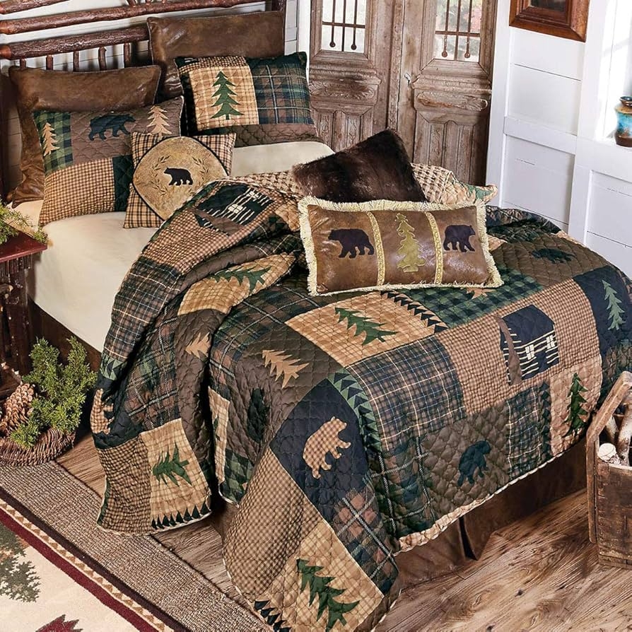 Quilt Set Buffalo Check Bear Silhouettes Rustic Bear Quilt Set