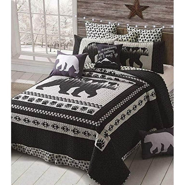 Quilt Set Monochromatic Lodge Style Typography Monochromatic Cabin