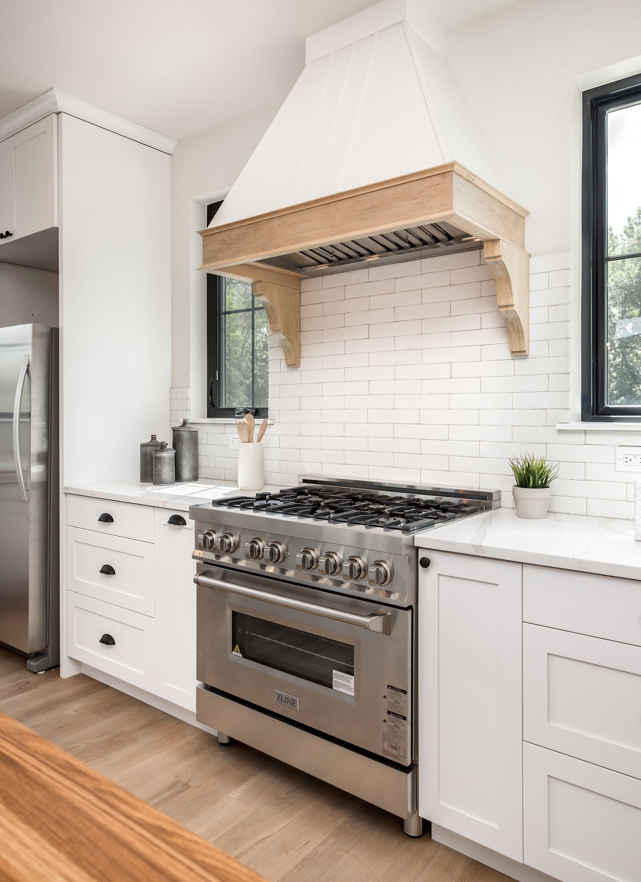 Range Hood A-Frame Design Wooden Corbels Custom Wood Trim