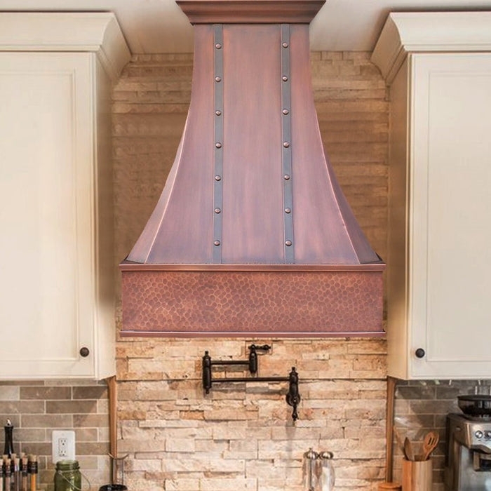Range Hood Hammered Apron Rivet Detail Copper Vent Hood