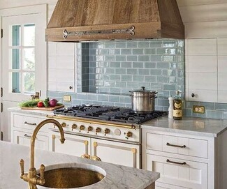 Range Hood Wood Hood Cover Seafoam Subway Tile Backsplash
