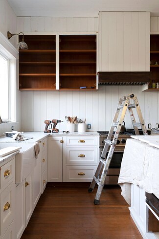 Range Hood Wood Toned Cabinet Interior Shiplap Cover